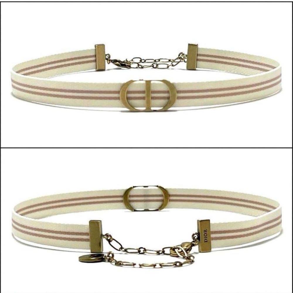 Dior Vintage CD Logo Ribbon Choker - Pink , Ivory